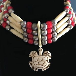Native American bead choker with turtle pendant